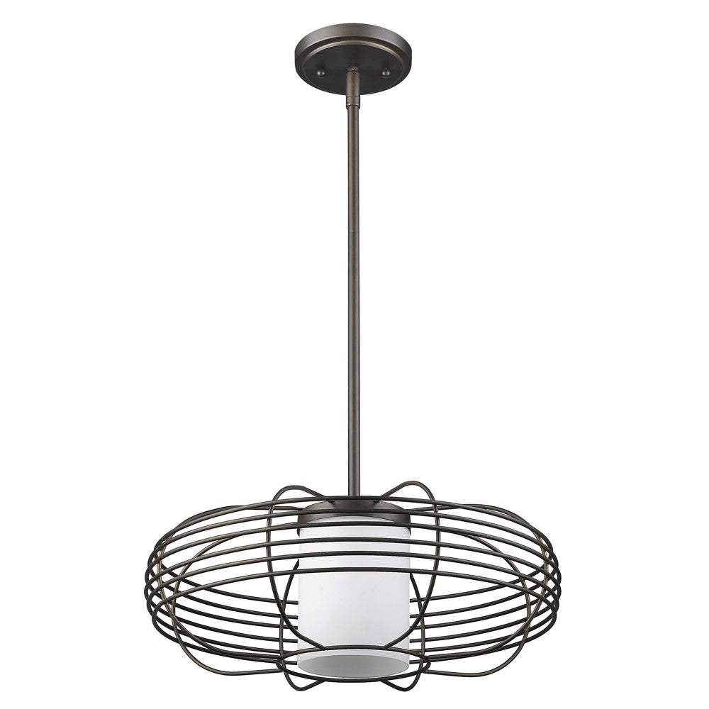 Loft 1-Light Oil-Rubbed Bronze Wire Globe Pendant With Etched Glass Interior Shade - Homeroots - Flyclothing LLC