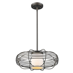 Loft 1-Light Oil-Rubbed Bronze Wire Globe Pendant With Etched Glass Interior Shade