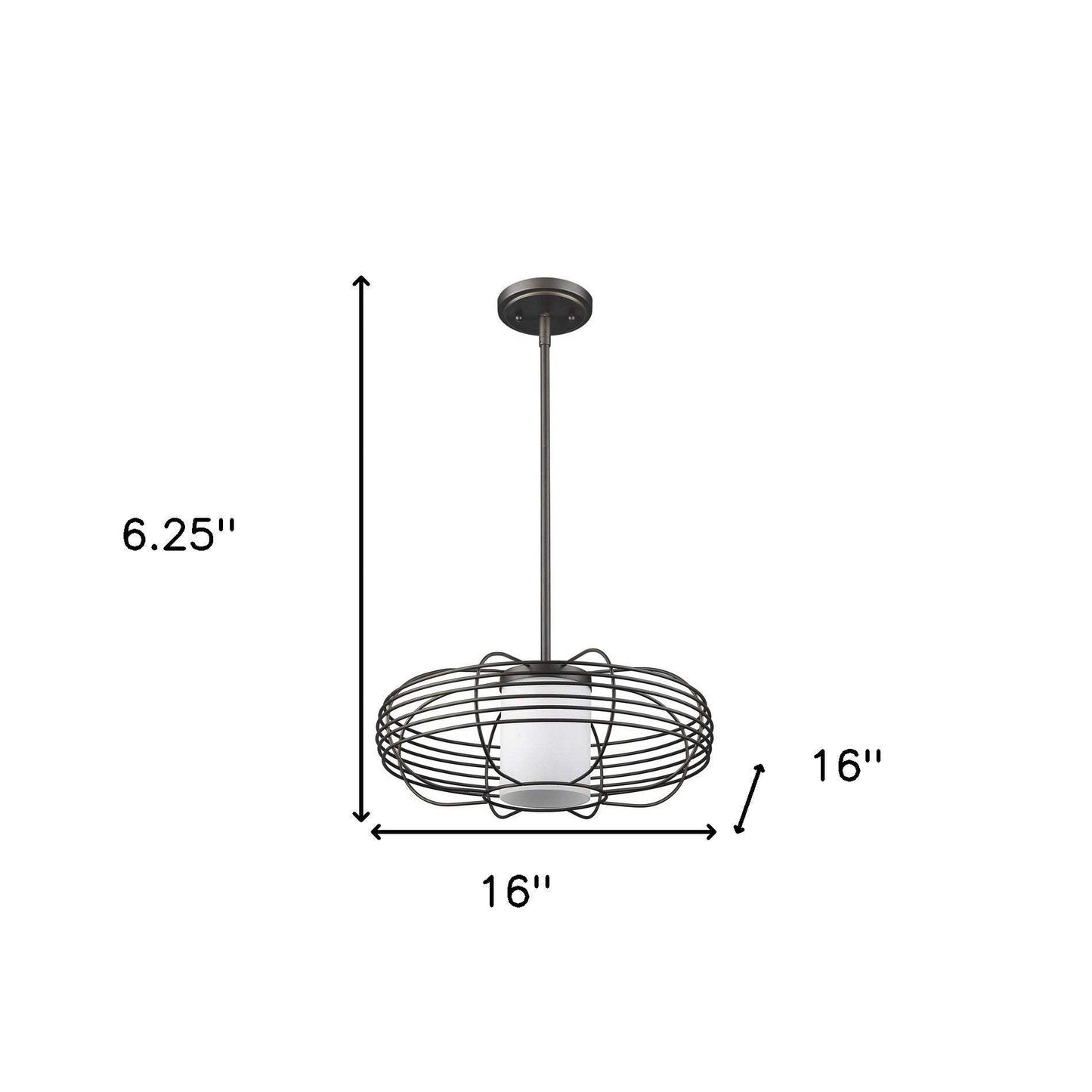Loft 1-Light Oil-Rubbed Bronze Wire Globe Pendant With Etched Glass Interior Shade - Homeroots - Flyclothing LLC