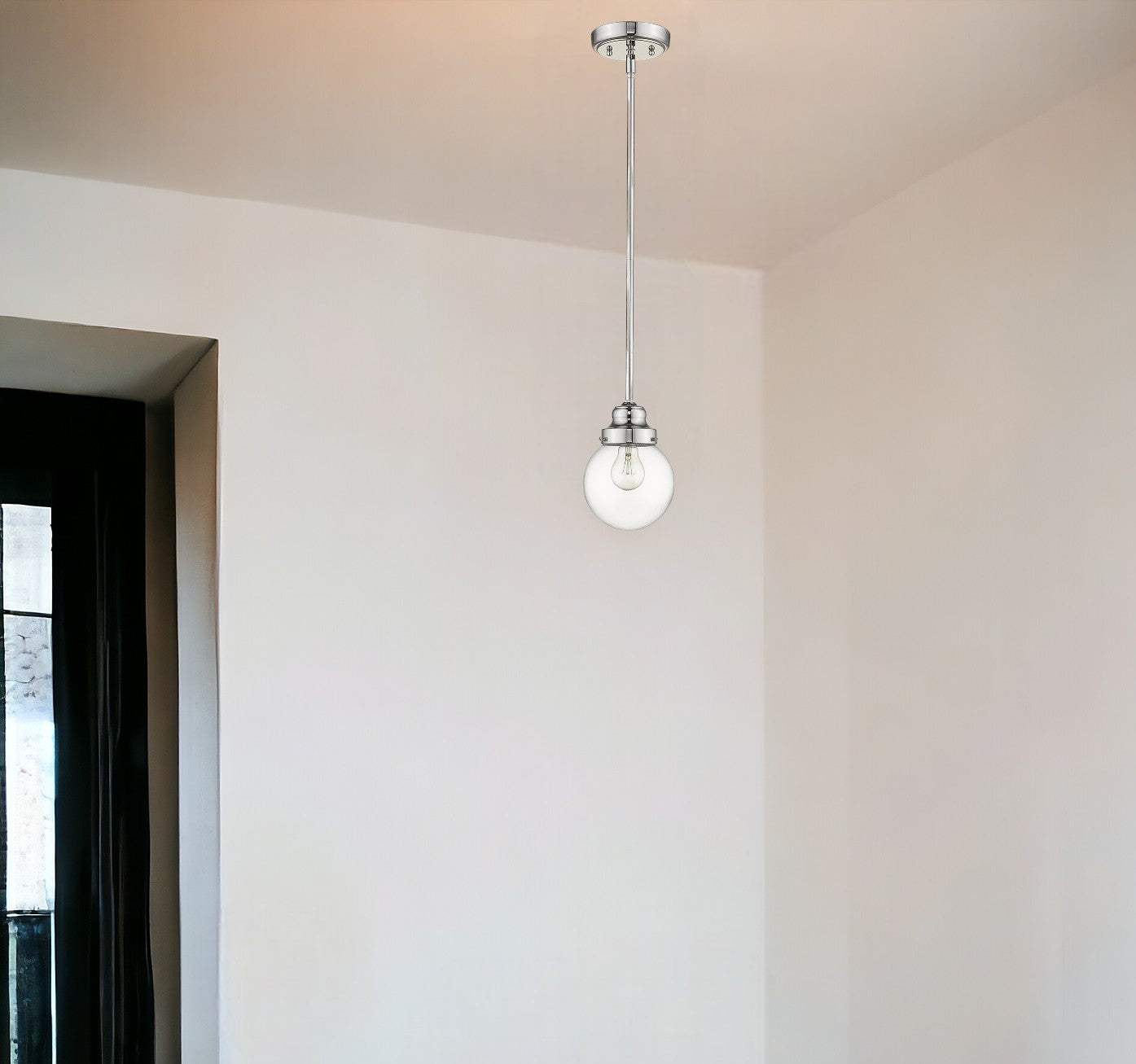 Silver Metal Hanging with Round Clear Glass Shade - Homeroots - Flyclothing LLC