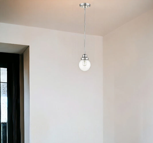 Silver Metal Hanging with Round Clear Glass Shade - Homeroots