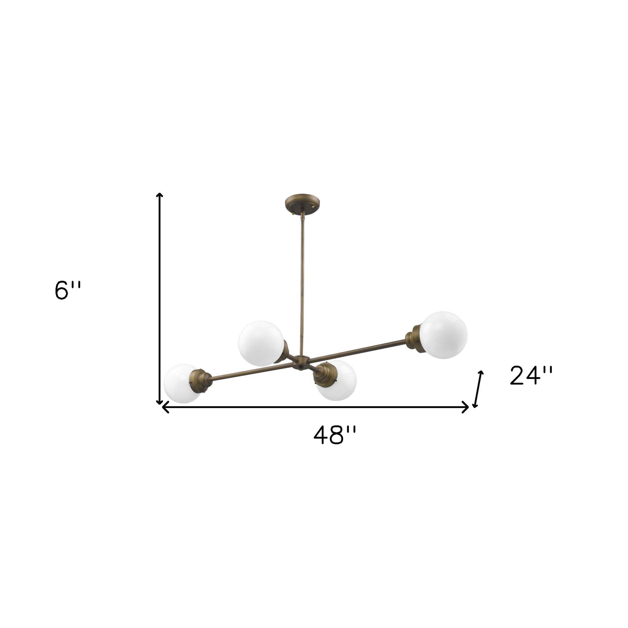 Portsmith 4-Light Raw Brass Island Pendant With White Globe Shades - Homeroots - Flyclothing LLC