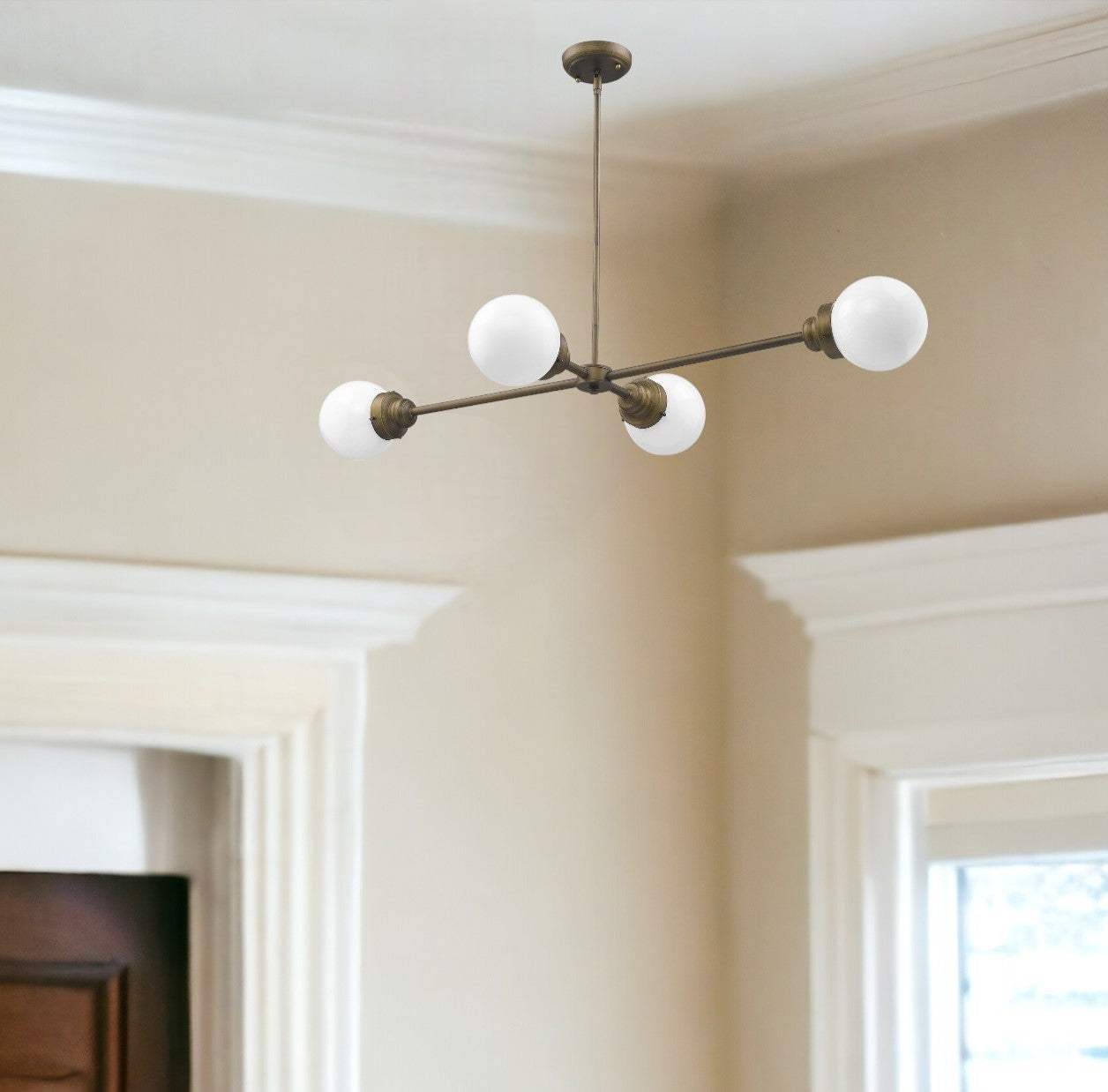 Portsmith 4-Light Raw Brass Island Pendant With White Globe Shades - Homeroots - Flyclothing LLC