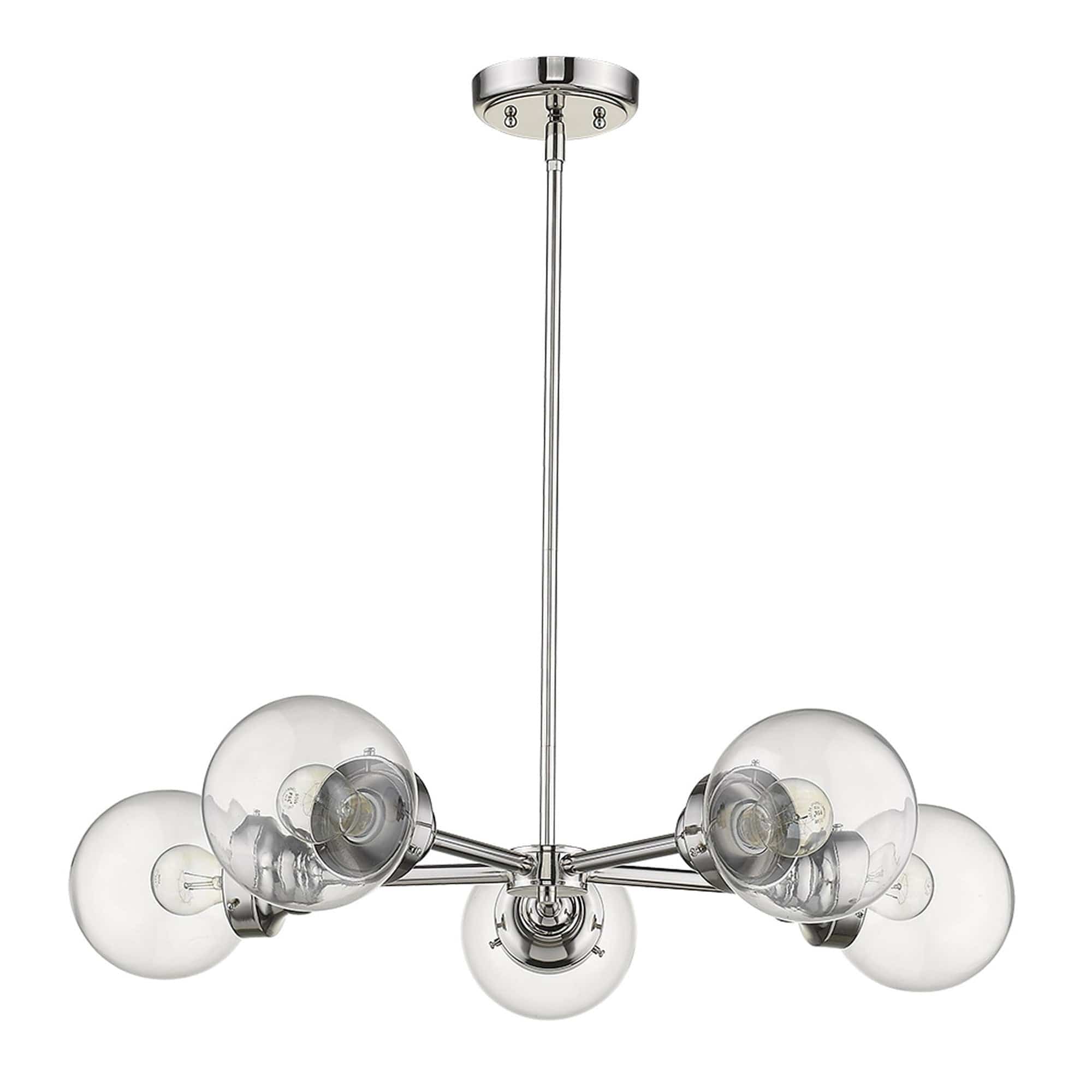 Silver Five Light Metal Dimmable Chandelier With Clear Shades - Homeroots
