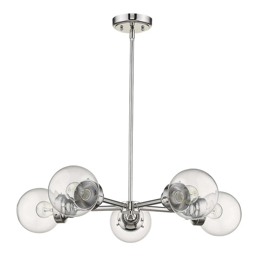 Silver Five Light Metal Dimmable Chandelier With Clear Shades - Homeroots