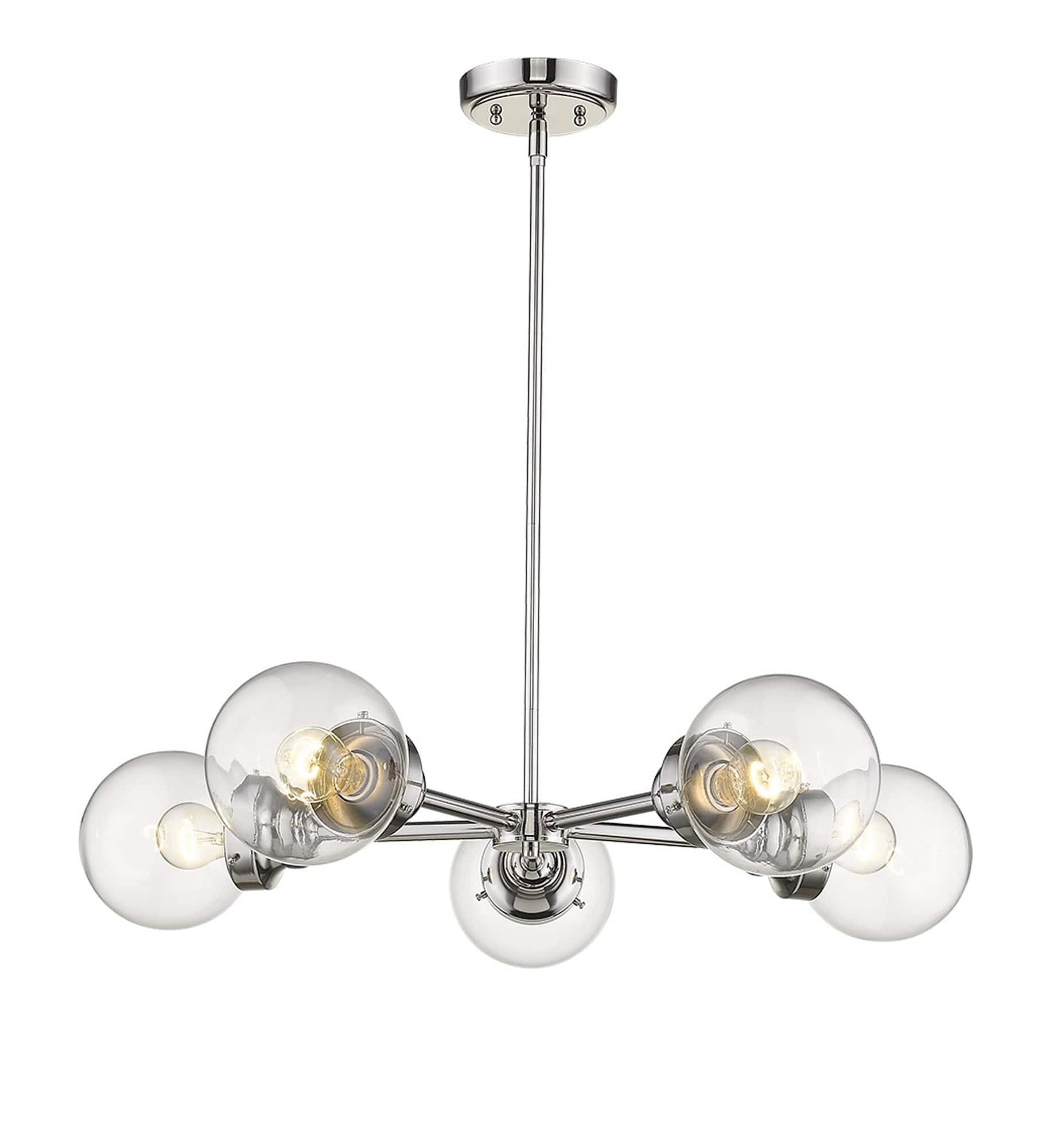 Silver Five Light Metal Dimmable Chandelier With Clear Shades - Homeroots