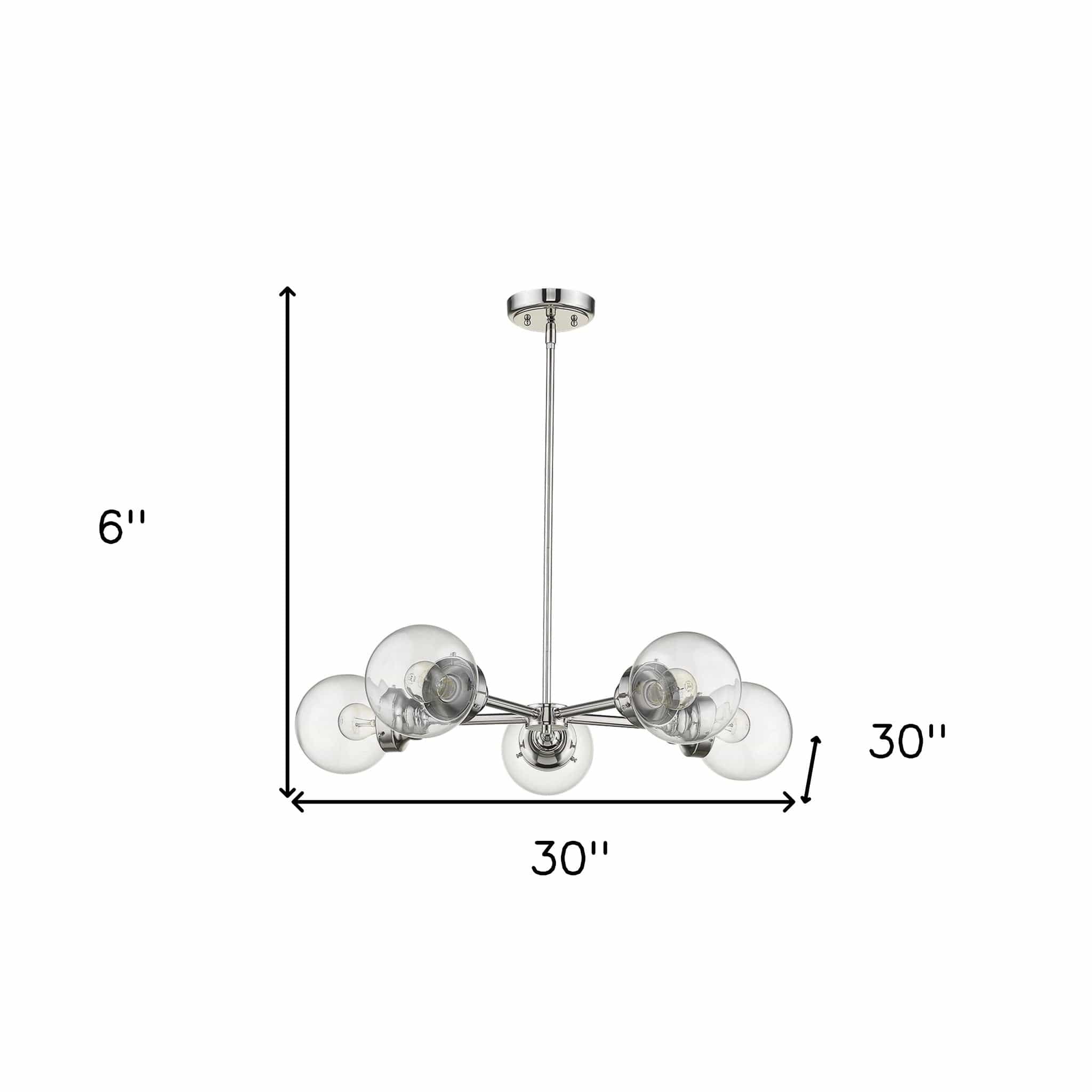 Silver Five Light Metal Dimmable Chandelier With Clear Shades - Homeroots