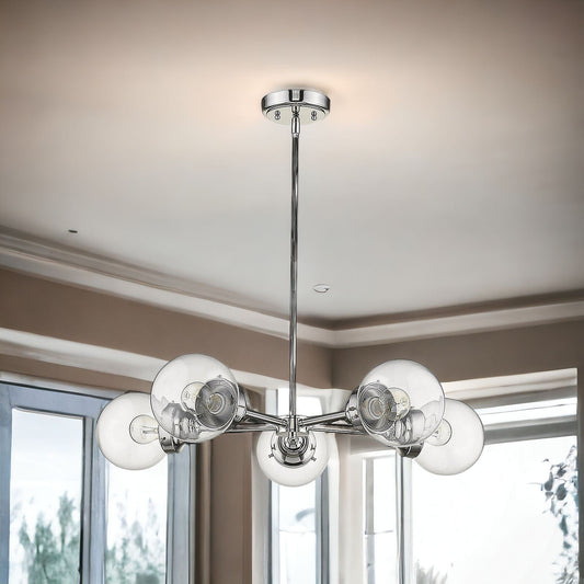 Silver Five Light Metal Dimmable Chandelier With Clear Shades - Homeroots