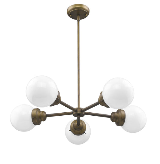 Bronze Five Light Metal Dimmable Chandelier With White Shades - Homeroots