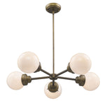 Bronze Five Light Metal Dimmable Chandelier With White Shades - Homeroots