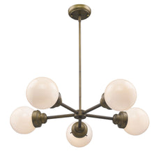 Bronze Five Light Metal Dimmable Chandelier With White Shades - Homeroots