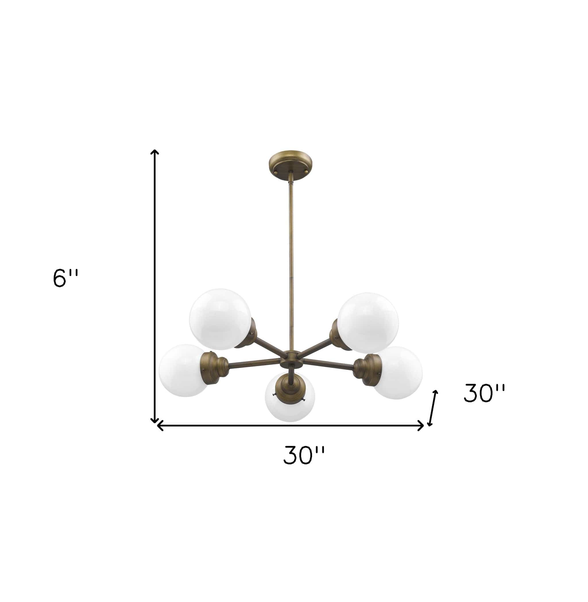 Bronze Five Light Metal Dimmable Chandelier With White Shades - Homeroots