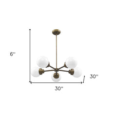 Bronze Five Light Metal Dimmable Chandelier With White Shades - Homeroots