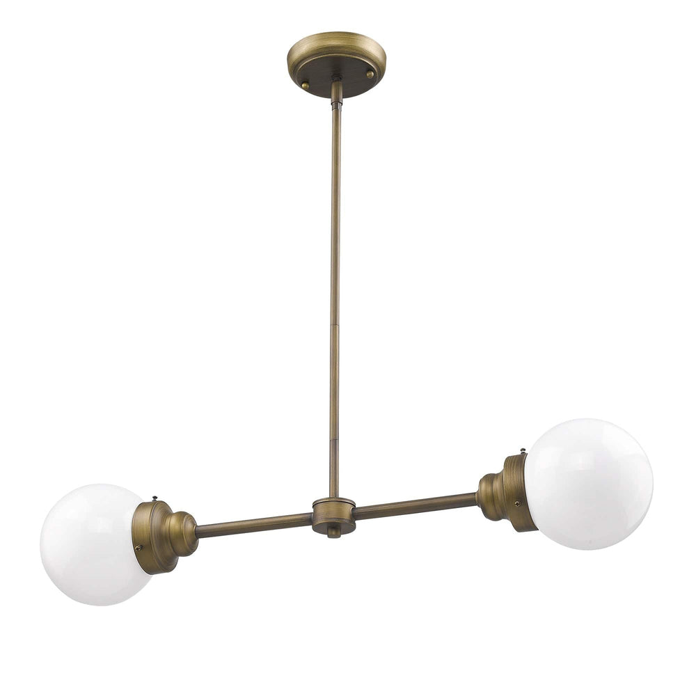 Portsmith 2-Light Raw Brass Island Pendant With White Globe Shades - Homeroots