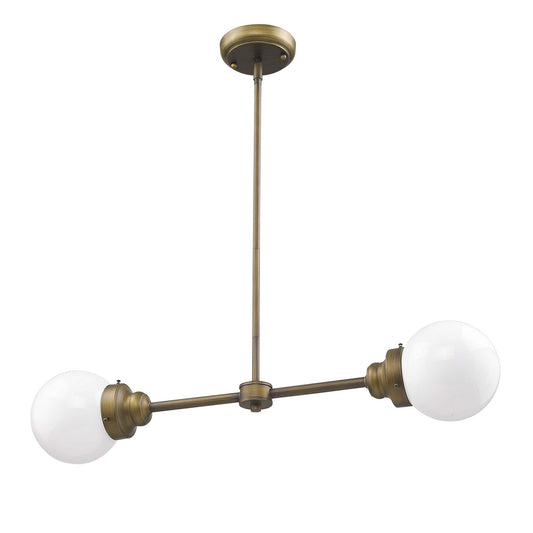 Portsmith 2-Light Raw Brass Island Pendant With White Globe Shades - Homeroots