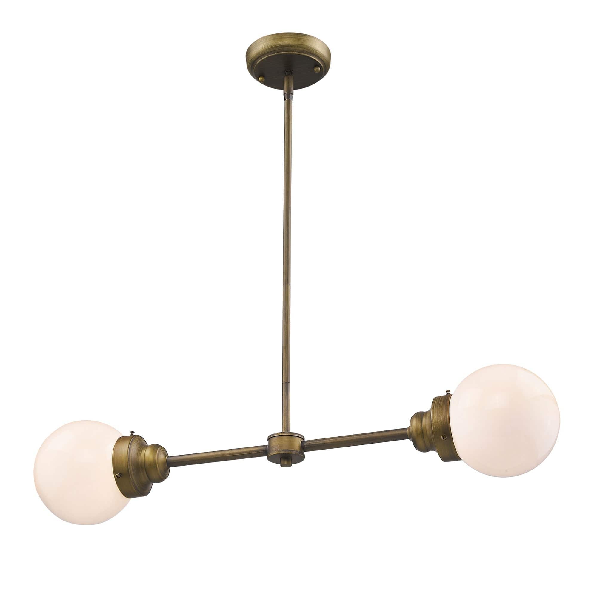 Portsmith 2-Light Raw Brass Island Pendant With White Globe Shades - Homeroots