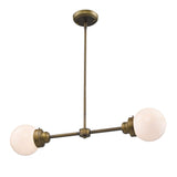 Portsmith 2-Light Raw Brass Island Pendant With White Globe Shades - Homeroots