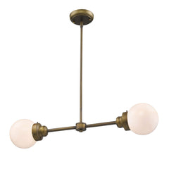 Portsmith 2-Light Raw Brass Island Pendant With White Globe Shades - Homeroots