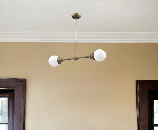 Portsmith 2-Light Raw Brass Island Pendant With White Globe Shades - Homeroots