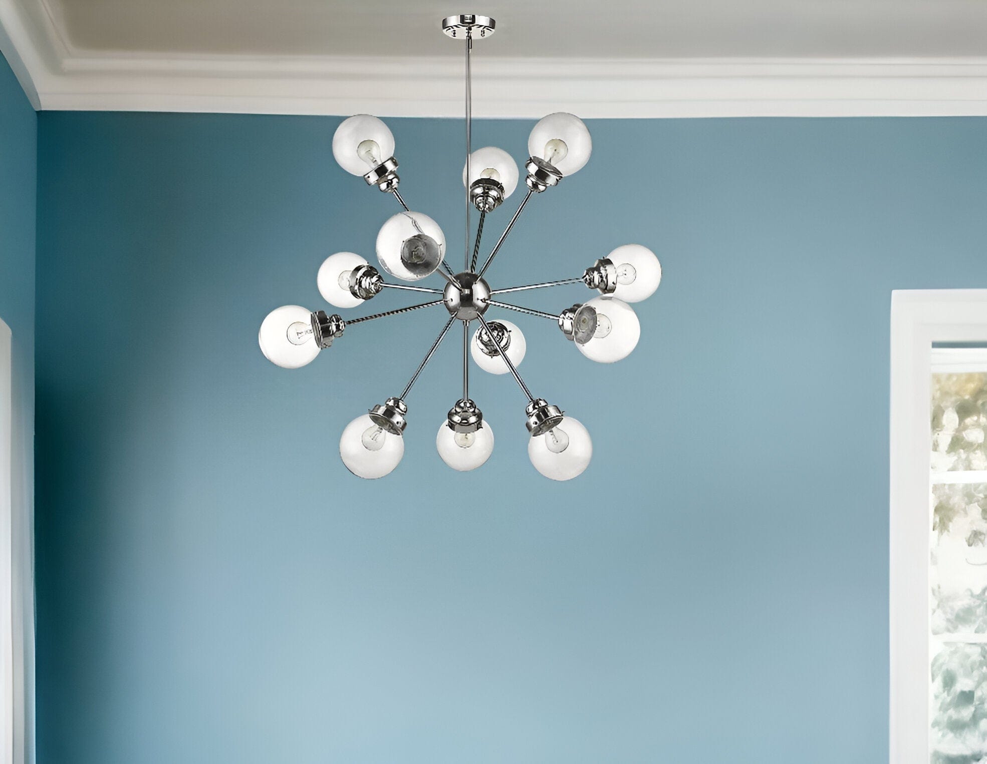 Silver Sputnik Twelve Light Metal Dimmable Chandelier With Clear Shades - Homeroots