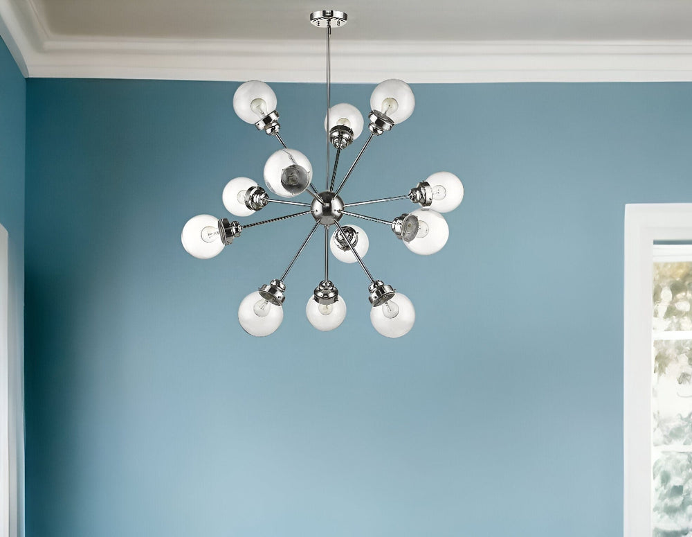 Silver Sputnik Twelve Light Metal Dimmable Chandelier With Clear Shades - Homeroots