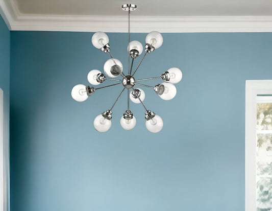 Silver Sputnik Twelve Light Metal Dimmable Chandelier With Clear Shades - Homeroots