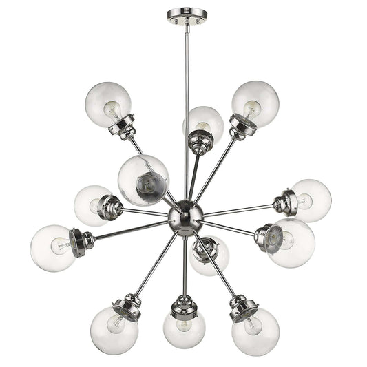 Silver Sputnik Twelve Light Metal Dimmable Chandelier With Clear Shades - Homeroots