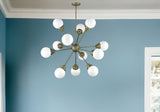 Bronze Sputnik Twelve Light Frosted Metal Dimmable Chandelier With Off White Shades - Homeroots