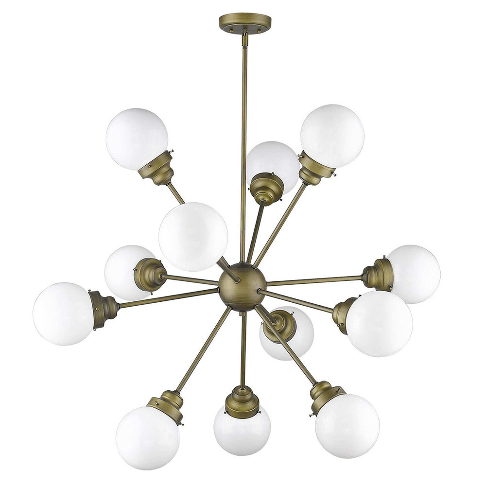 Bronze Sputnik Twelve Light Frosted Metal Dimmable Chandelier With Off White Shades - Homeroots - Flyclothing LLC