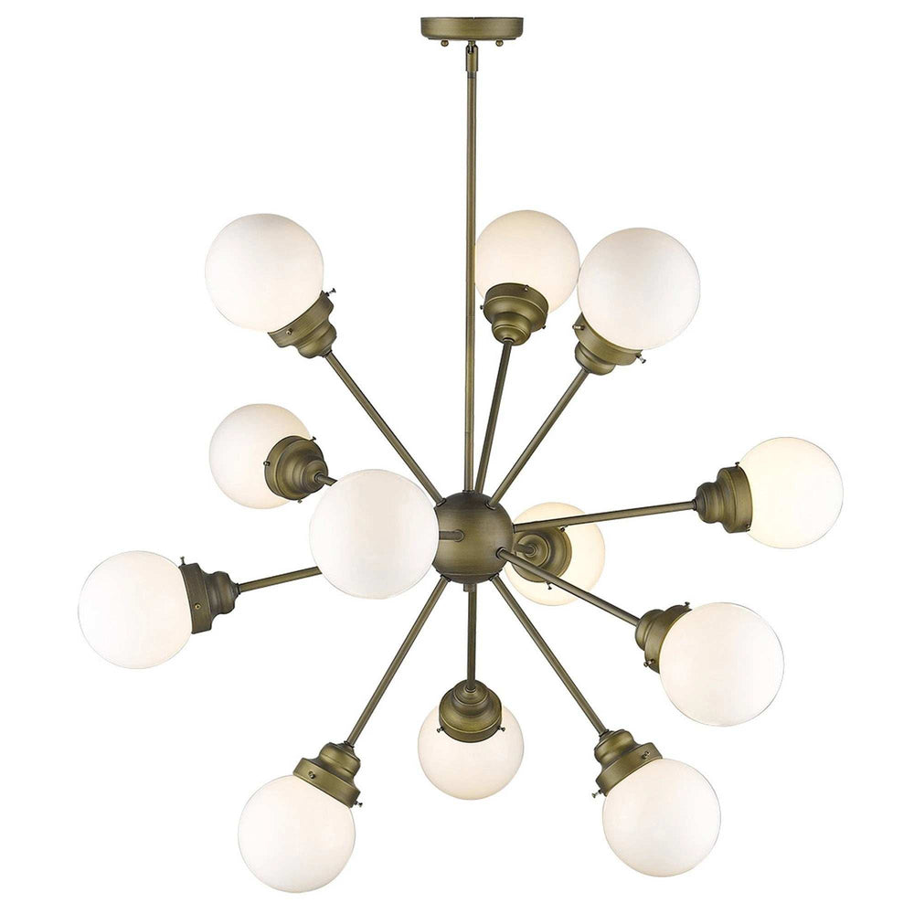 Bronze Sputnik Twelve Light Frosted Metal Dimmable Chandelier With Off White Shades - Homeroots - Flyclothing LLC