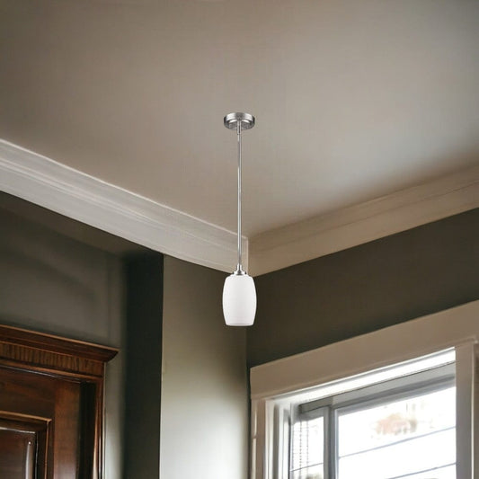 Silver Hanging Light with Frosted Glass Shade - Homeroots
