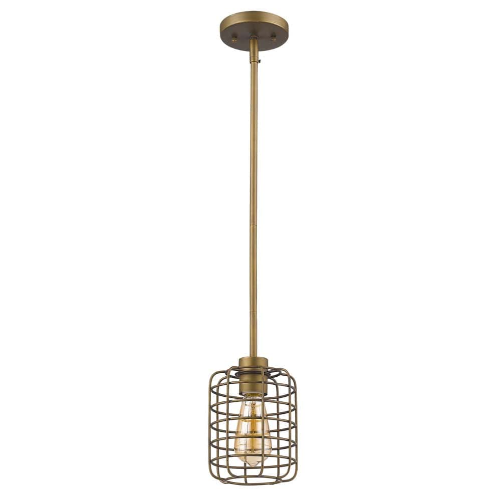 Brushed Gold Metal Cage Hanging Light - Homeroots