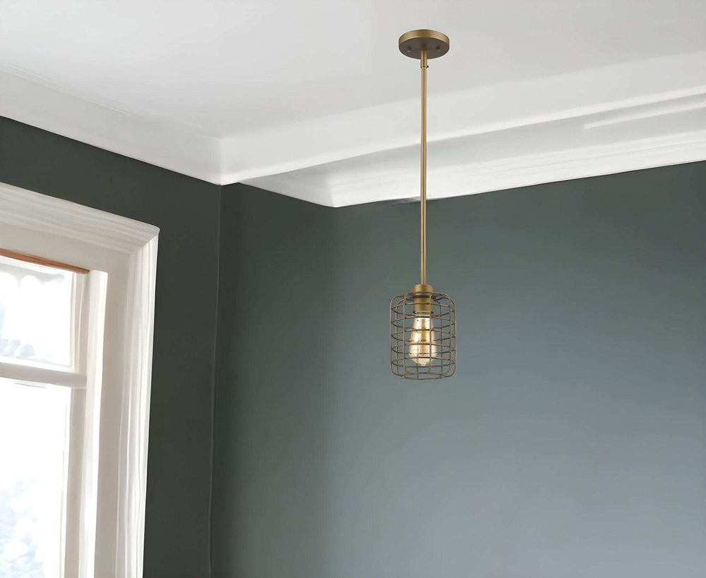Brushed Gold Metal Cage Hanging Light - Homeroots - Flyclothing LLC