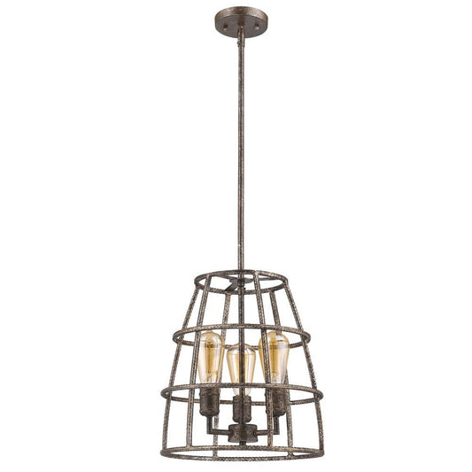 Rebarre 3-Light Antique Silver Drum Pendant With Open Cage Shade - Homeroots