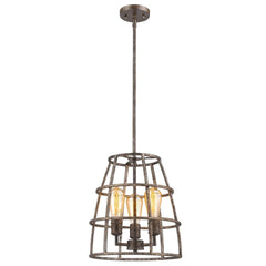 Rebarre 3-Light Antique Silver Drum Pendant With Open Cage Shade - Homeroots