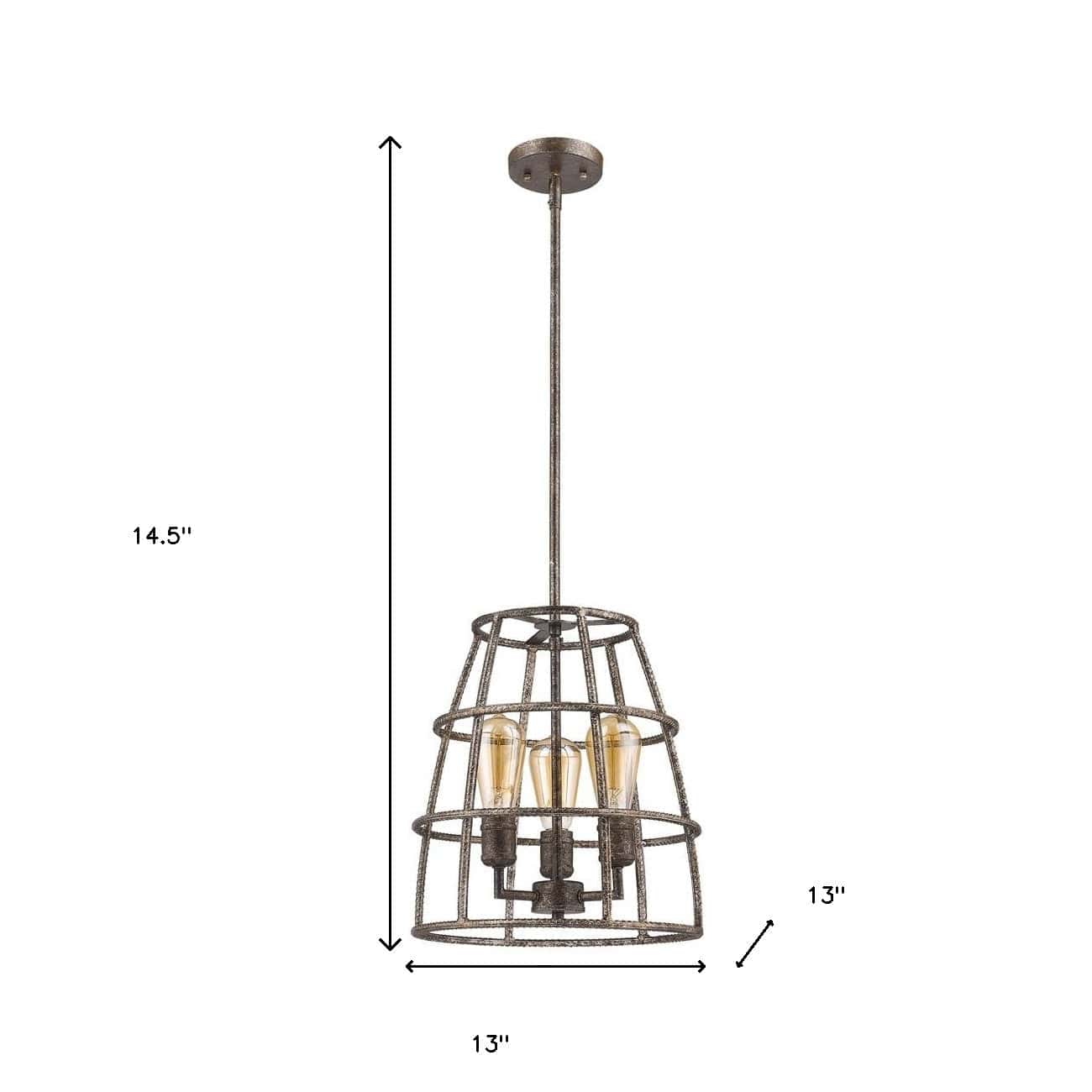 Rebarre 3-Light Antique Silver Drum Pendant With Open Cage Shade - Homeroots