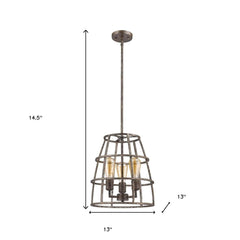 Rebarre 3-Light Antique Silver Drum Pendant With Open Cage Shade - Homeroots