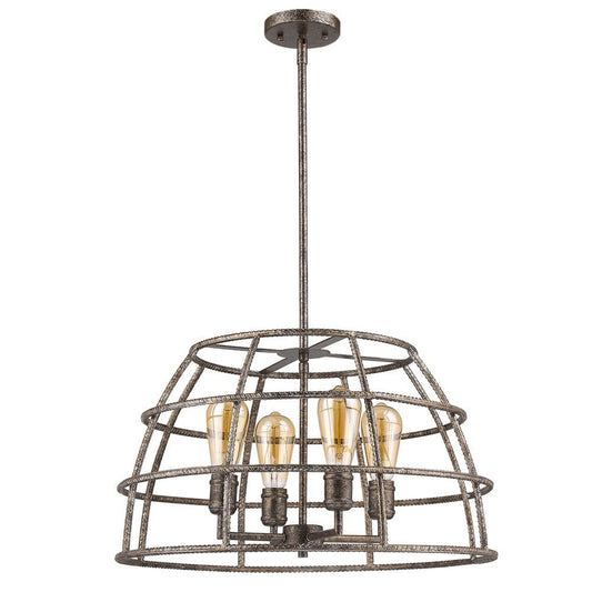 Rebarre 4-Light Antique Silver Drum Pendant With Open Cage Shade - Homeroots