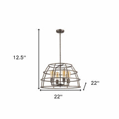Rebarre 4-Light Antique Silver Drum Pendant With Open Cage Shade - Homeroots