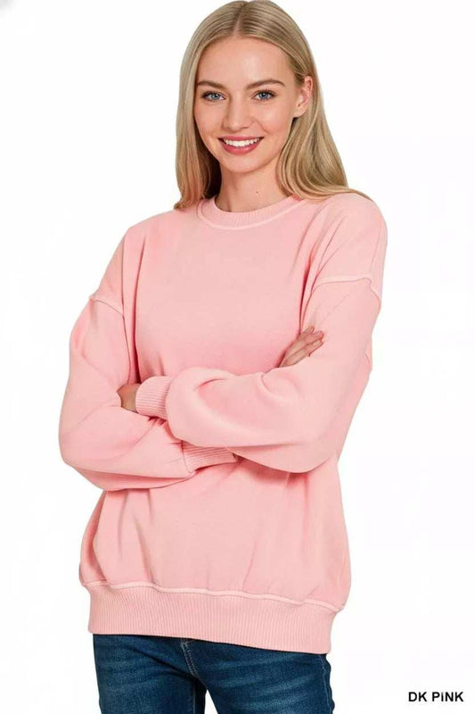 Zenana Pigment Dye Fleece Oversized Sweatshirt - Trendsi - Flyclothing LLC