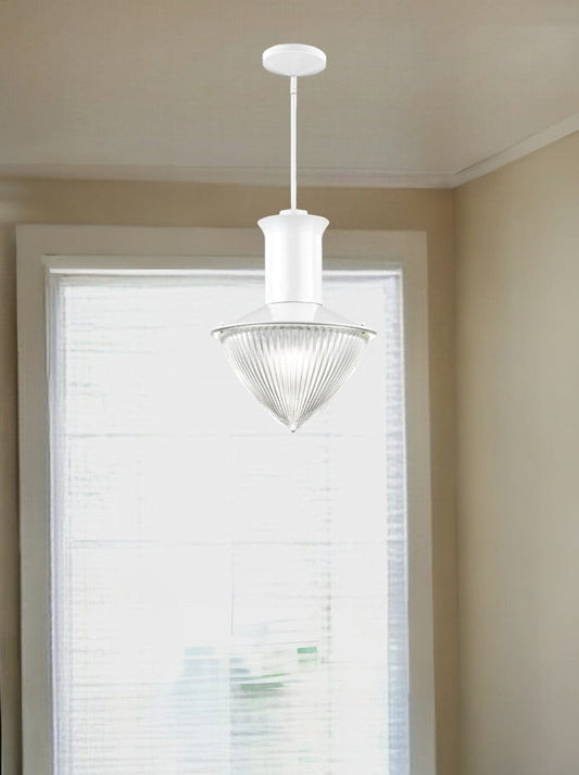 Skylar 1-Light White Pendant With Halophane Glass Shade - Homeroots