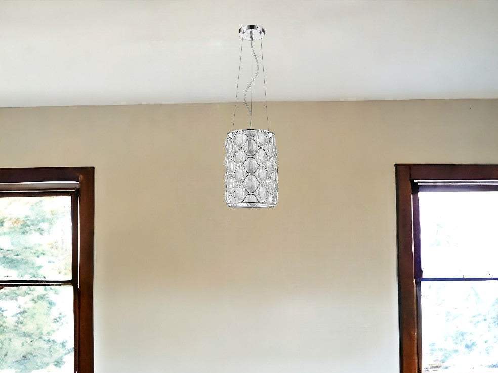 Isabella 1-Light Polished Nickel Drum Pendant With Crystal Accents - Homeroots - Flyclothing LLC