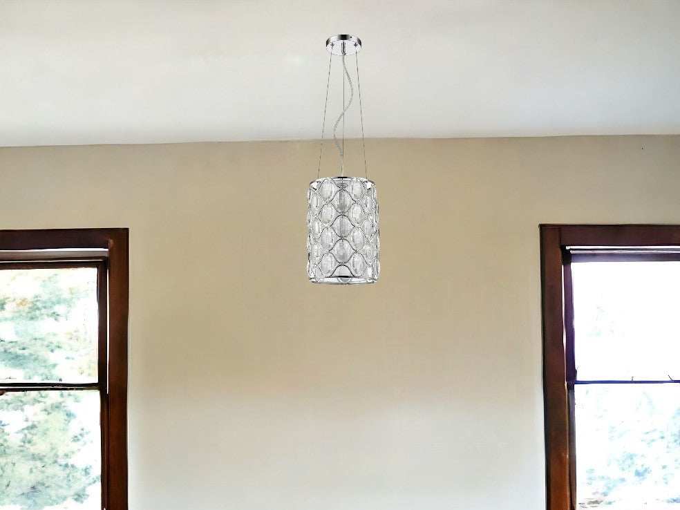 Isabella 1-Light Polished Nickel Drum Pendant With Crystal Accents - Homeroots - Flyclothing LLC