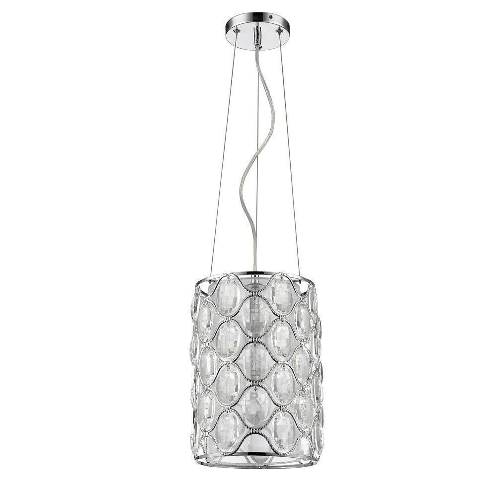 Isabella 1-Light Polished Nickel Drum Pendant With Crystal Accents - Homeroots