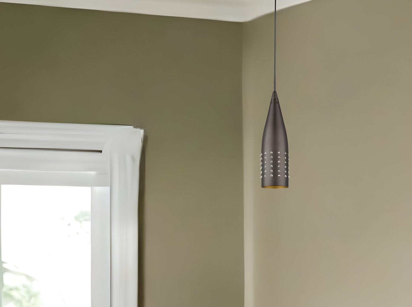 Narrow Bronze Hanging Light with Glass Studs - Homeroots