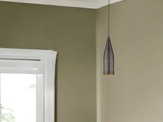 Narrow Bronze Hanging Light with Glass Studs - Homeroots