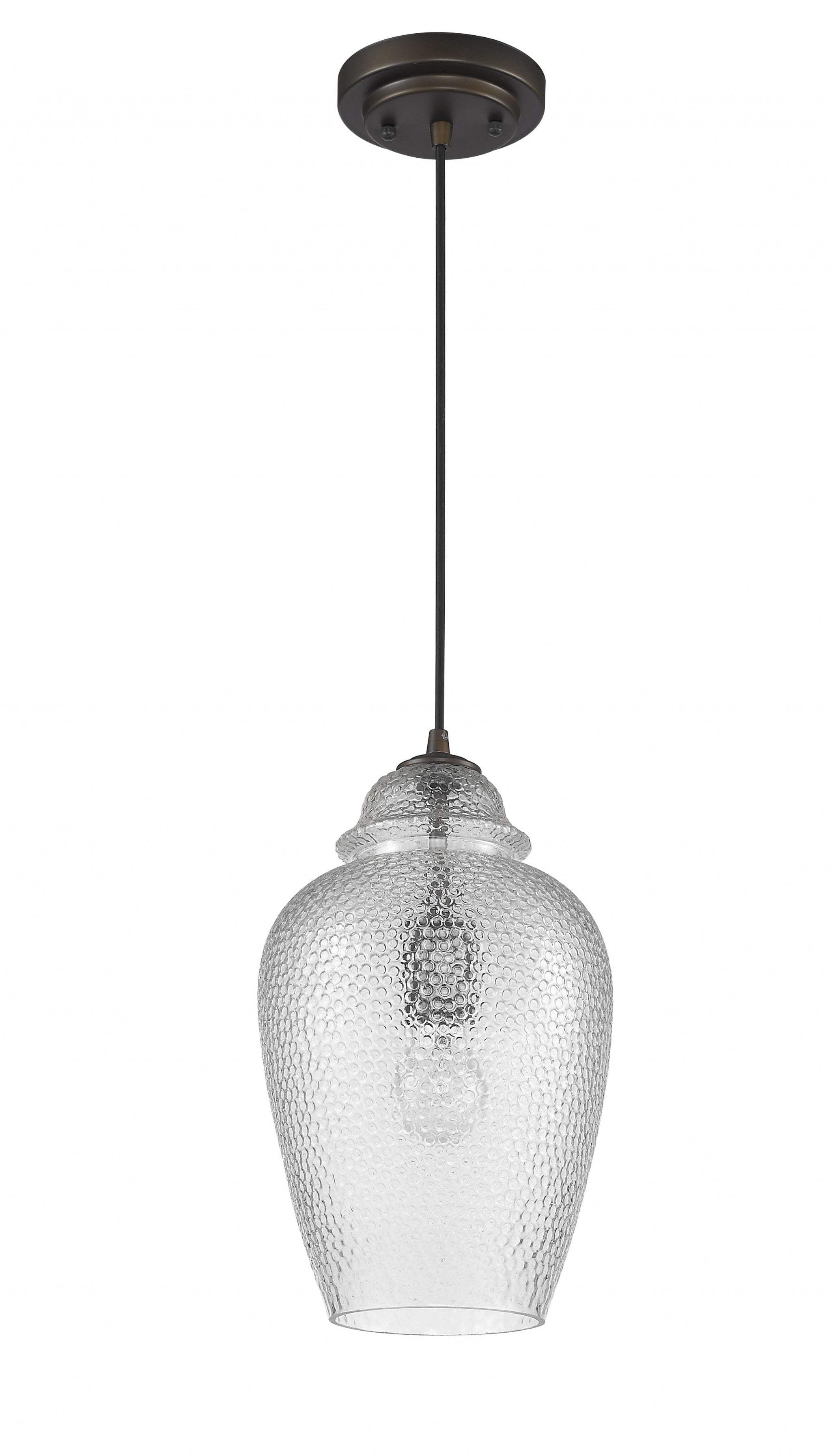 Antique Bronze Hanging Light with Textured Glass Shade - Homeroots - Flyclothing LLC