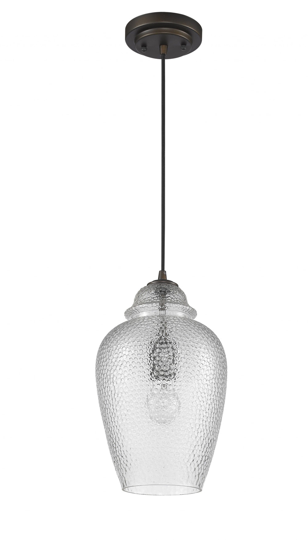 Antique Bronze Hanging Light with Textured Glass Shade - Homeroots