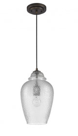 Antique Bronze Hanging Light with Textured Glass Shade - Homeroots - Flyclothing LLC