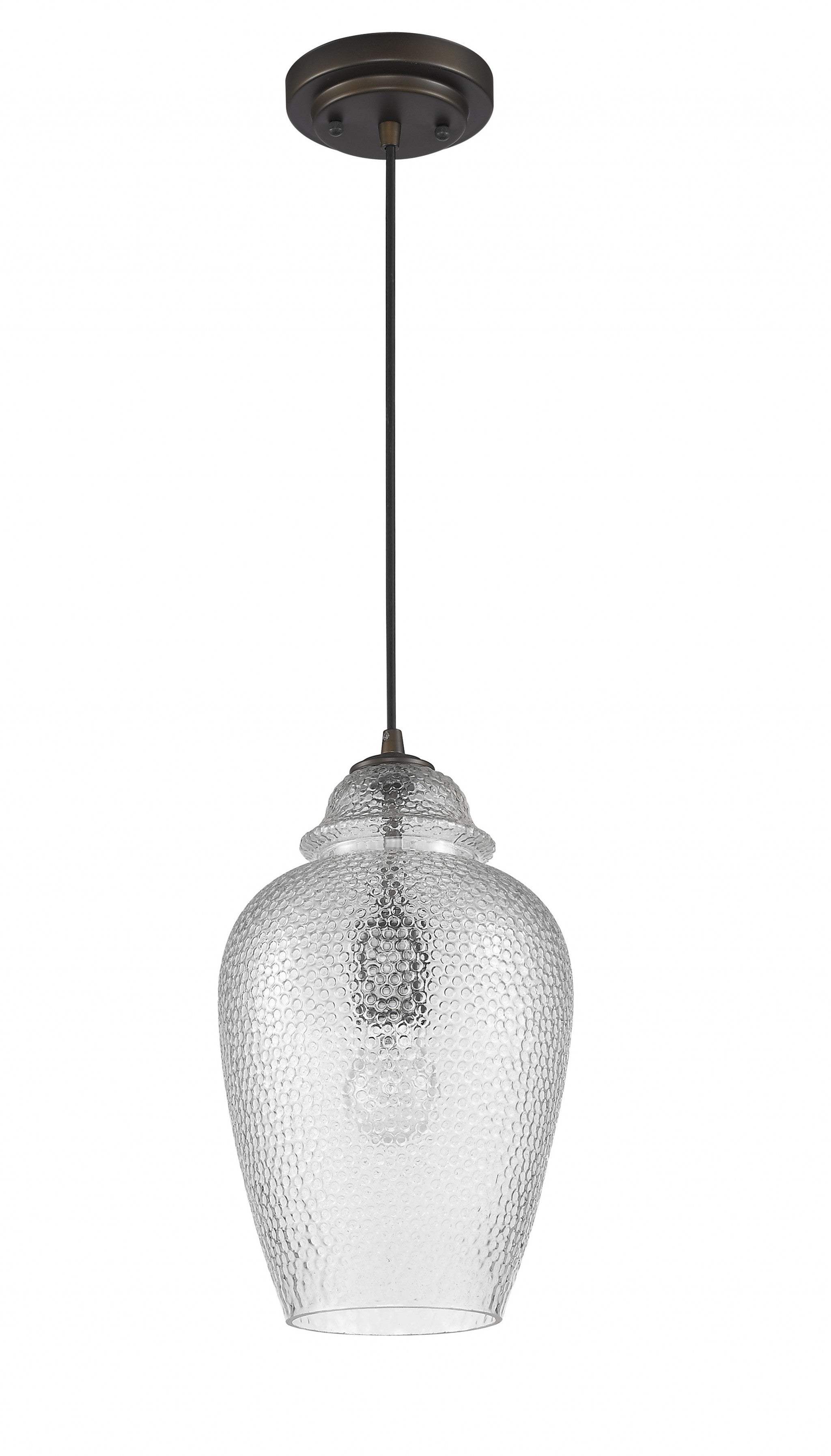 Antique Bronze Hanging Light with Textured Glass Shade - Homeroots - Flyclothing LLC